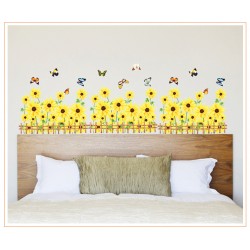 Removable Wall Sticker-Flowers Fence (Yellow or Pink)