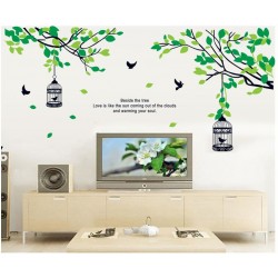 Removable Wall Sticker-Green Tree Branches With Bird Cages